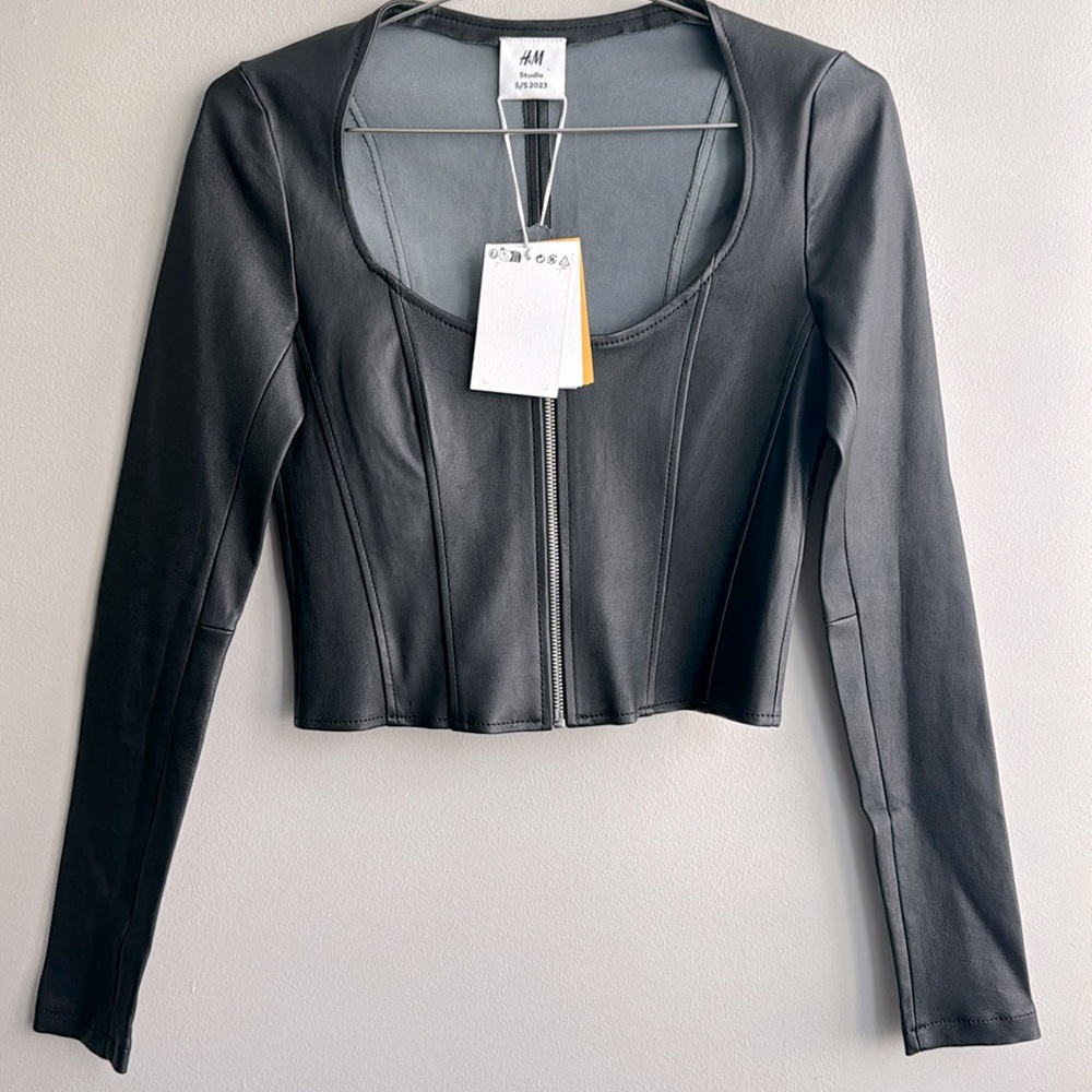 H&M Studio Zip Front Leather Top